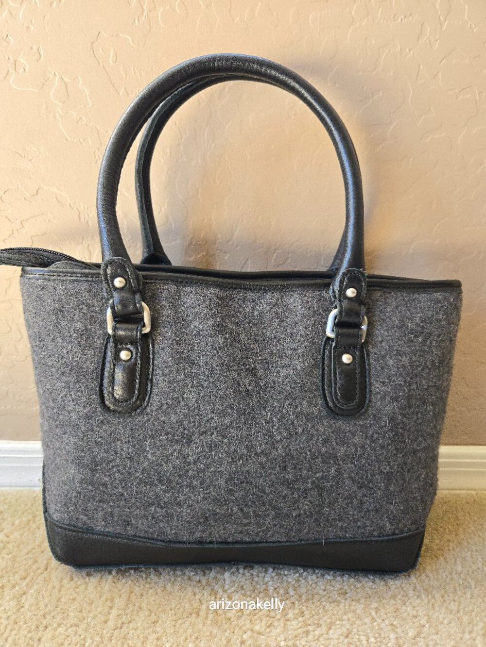 NWOT L.L. Bean Wool & Leather Satchel Handbag Purse Bag Plaid Lining